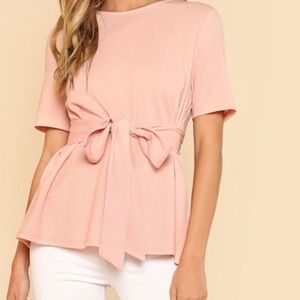 Self Belt Keyhole Back Solid Top Pink Pastel